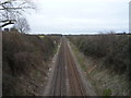 Railway towards Bury St Edmunds and Ipswich in IP28 6NT