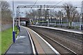 An easterly view along the platform of Yoker railway station in Glasgow in G81 1PD