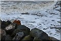 Happisburgh Beach: Large boulder sea defences in Happisburgh