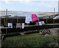 Washing on lines above the Loughor Estuary in SA4 3RB