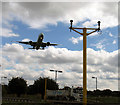 Aeroplane about to land on Heathrow Runway 27L in TW14 0NG