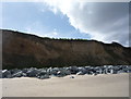 Sea defences and sand cliffs, California Gap in NR29 3QL