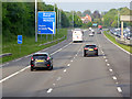 Eastbound M62 approaching Junction 5 in L16 3NH