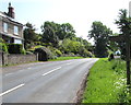 Visibility mirror and public footpath signpost east of Fownhope in HR1 4PZ
