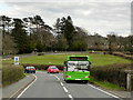 Green Bus on the A4081 near to Llanyre Bridge in LD1 6BP