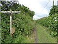 Footpath sign on Barn Close Lane in EX12 4AS