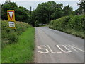 Misaligned Give Way 100 Yards Ahead sign near Pencraig in HR9 6HR