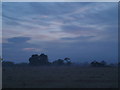 Disused barn in the early morning mist in Churcham