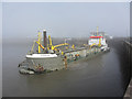 Dredger in Cardiff Barrage Outer Harbour in CF64 1TQ