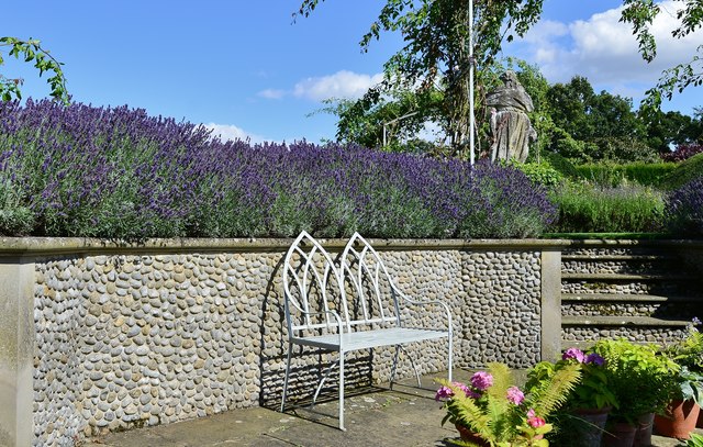 Houghton Hall: Sunken seating area fringed with lavender in the Rose Garden in PE31 6UE