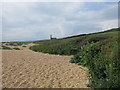 Chesil Beach and the beginning of a footpath to Swyre in DT2 9DD