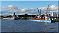 Cargo vessels docked at Gunness Wharf, River Trent in DN15 8SW