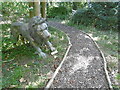 Path and 'lion' in the show garden at Chilstone in TN3 9SS
