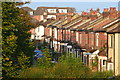Houses in Foundry Lane seen from Millbrook station footbridge in SO15 8RG