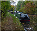 Narrowboat moored next to Whetstone Lane Lock No 35 in LE8 4EZ