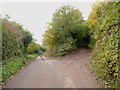 Junction of a track with the road at Lower Brithayes in EX5 4BY