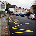 Zigzag yellow markings on Main Street, Cadoxton, Barry in CF63 1RP