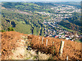 Fence line descending east-south-east from Mynydd y Lan in NP11 7BS