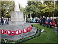 Wreaths on Chislehurst War Memorial on Remembrance Sunday 2016 in BR7 6RT