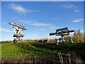 Sculptures beside the railway path, Consett in DH8 5RQ