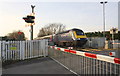Great Western Railway HST approaching Stocks Lane level crossing in OX13 6SQ