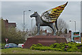 Pegasus sculpture at the Scotts Green Island in DY1 2PA