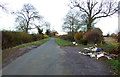 Fly tipped rubbish beside the Fosse Way Roman Road in LE9 4JW