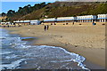 Beach and beach huts at Branksome in BH13 7BD