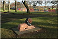 Painted lion sculpture, Cowan Park, Barrhead in G78 1TF