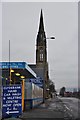 Church spire on Glasgow Road, Clydebank in G81 1PD