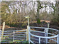 Footpath junction on northern edge of Horton Wood in BN5 9XJ