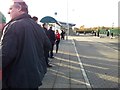 Queuing for a bus at Cardiff East Park & Ride in Llanrumney Community