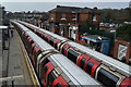 Central Line trains at Epping station in CM16 7QH