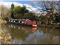 Moored narrowboat on the Macclesfield canal in SK6 8AN
