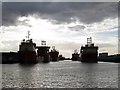 Supply vessels under storm clouds in Albert Dock in HU1 2DY