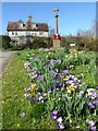 War memorial and spring flowers in CV35 0PH