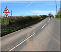 Warning signs alongside the B4233 near Hendre, Monmouthshire in NP25 5SX