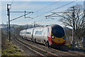 Virgin Trains "Pendolino" approaching Shap station site - March 2017 in CA10 3PT