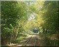 View back to the M11 motorway bridge on the Epping to Ongar Railway in Epping Forest District