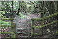 Kissing gate on track next to Bryn Meadows Golf Course in CF82 7SH