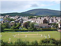 Millom cricket ground and Holborn Hill, Black Combe behind in LA18 5DH