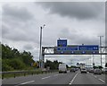 Overhead gantry over M4 eastbound approaching junction 19  in BS34 8YU