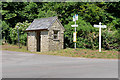 Village Bus Stop and Signpost, Stourton in BA12 6QP