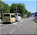 Coaches in the Royal Mint car and coach park, Llantrisant in CF72 8FJ