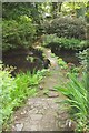 Footbridge, water gardens, Gidleigh Park in TQ13 8HH