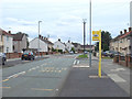 Bus stop and CCTV mast on Minstead Avenue, Kirkby in L33 7SW