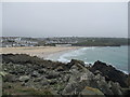 Porthmeor Beach from the coastal path on St Ives Head in TR26 1NP
