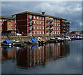 Apartments reflected in Union Dock, Hartlepool in TS24 0RA
