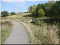 Footbridge over stream feeding into fishing pond. in WF9 1NX