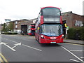 Bus coming out of Harrow Weald Bus Garage in HA3 6RP